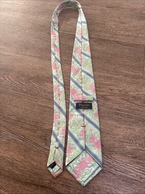 Green & Pink Floral Silk Tie
